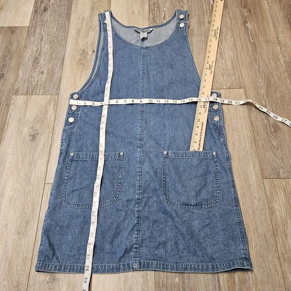 Directives Vintage 90s Denim Jumper Front Pockets Adjustable Button Women Medium